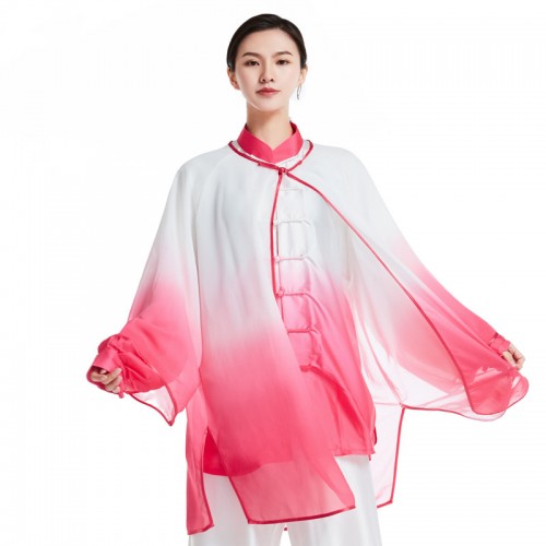 Blue purple gradient Tai chi Clothing for women single-piece shawl top martial arts wushu competition performance cloak shawl chinese kungfu fitness training coat for male